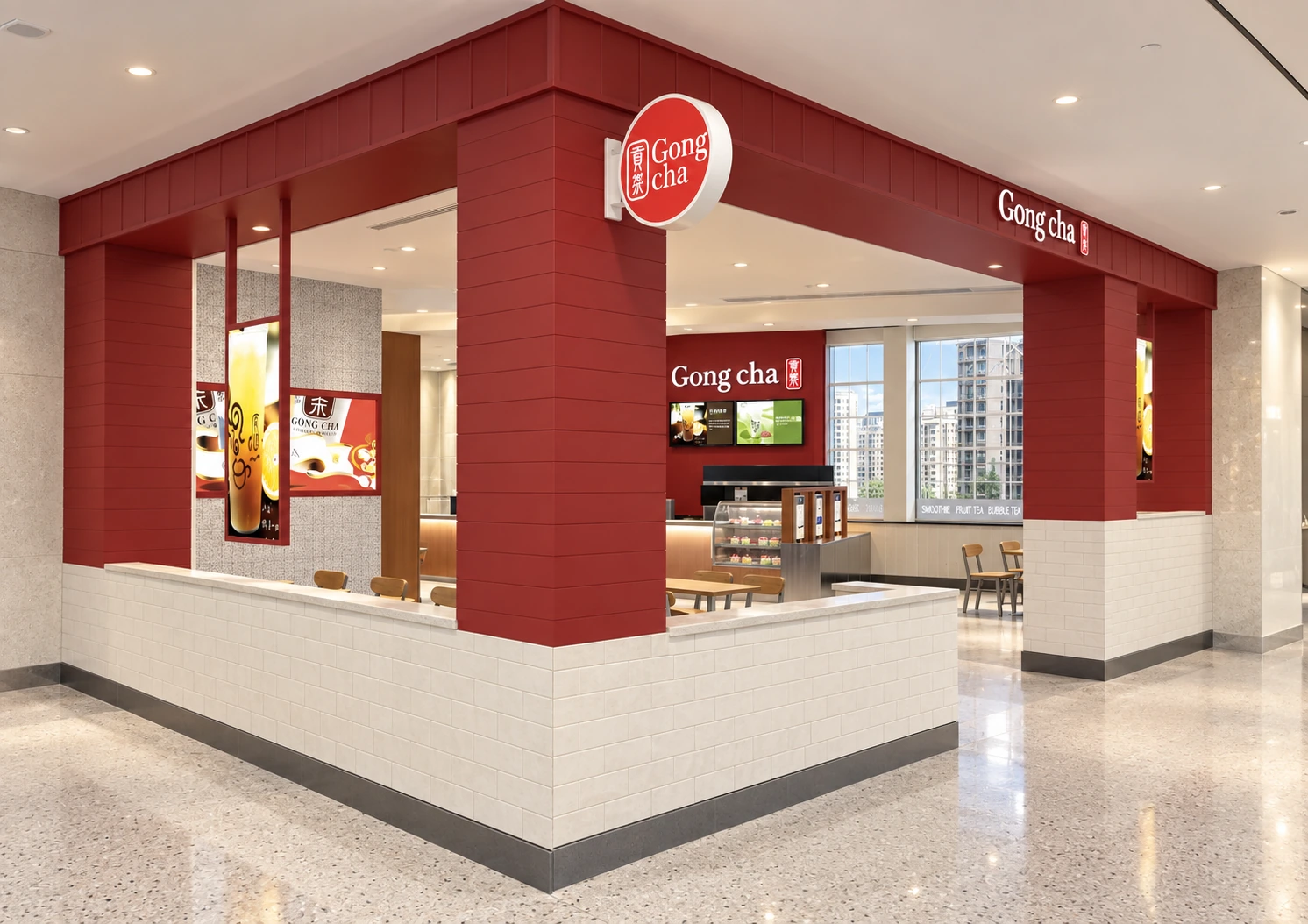 Rendering of the framed Gong cha storefront