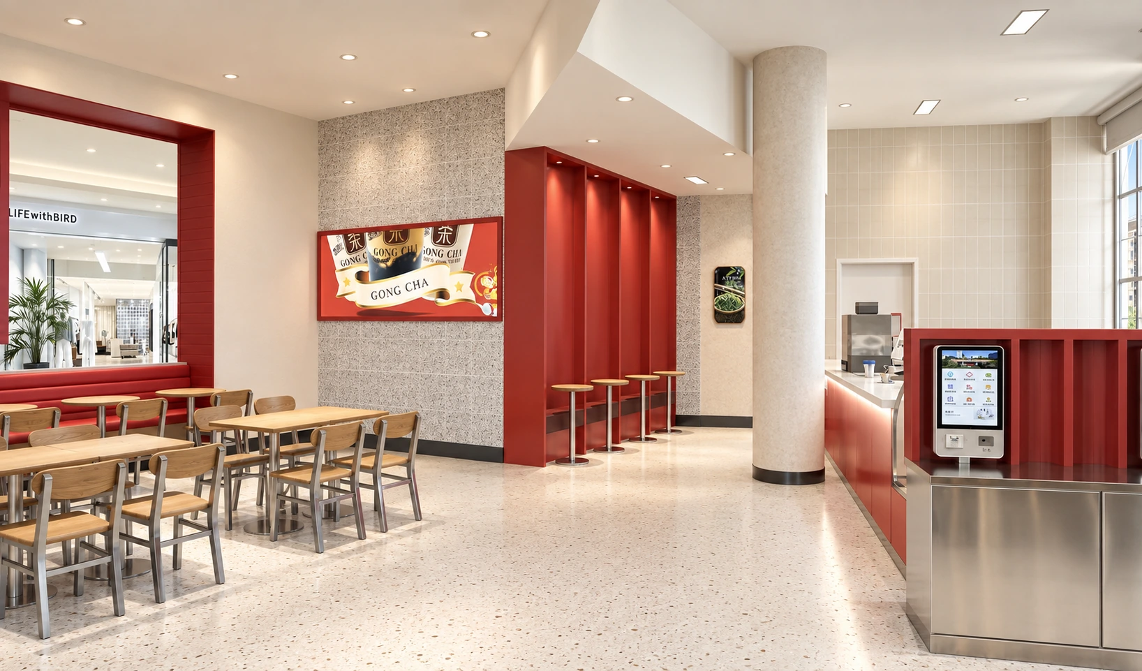 Rendering of the Gong cha dining area