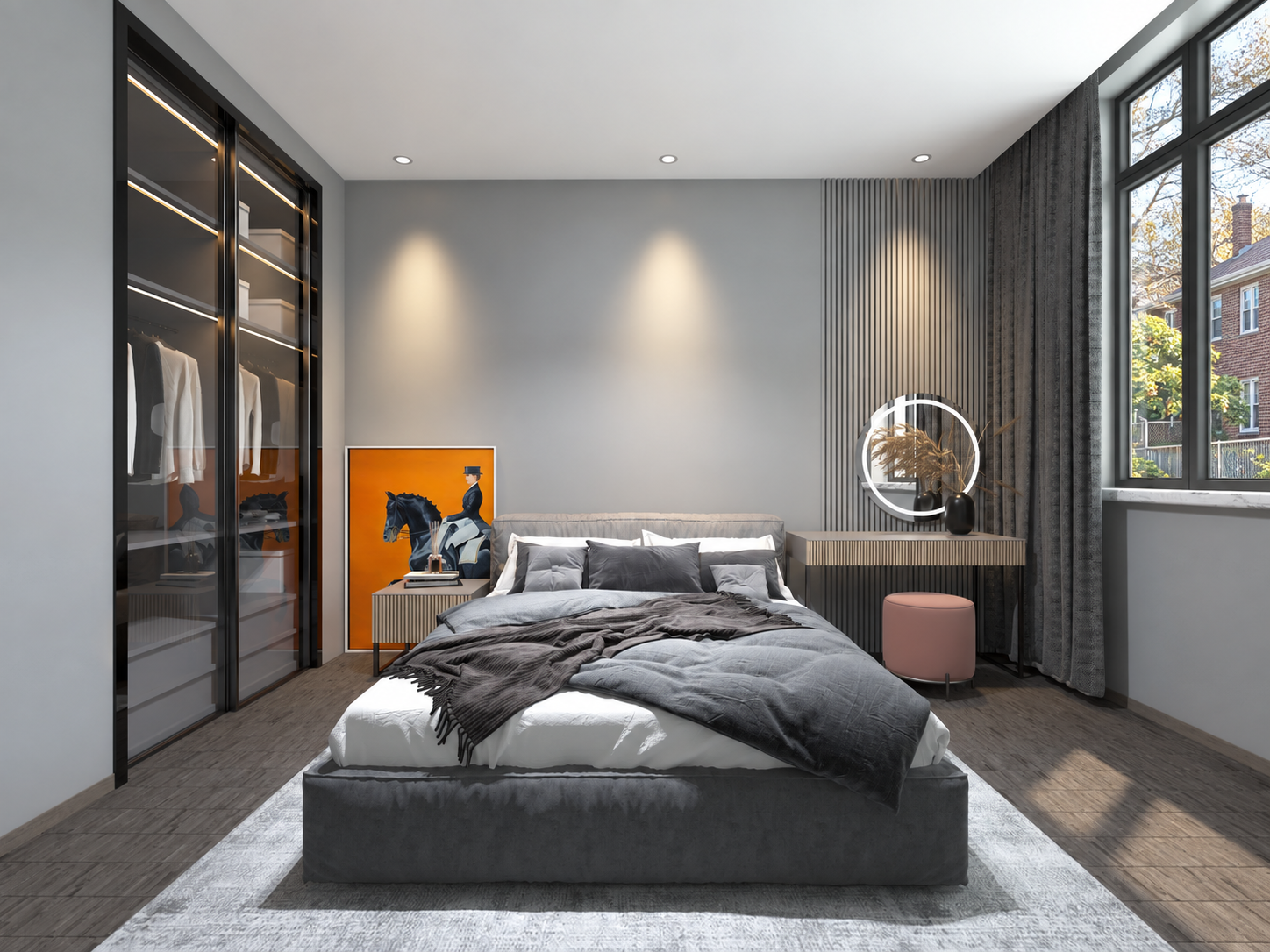Bedroom with integrated wall storage