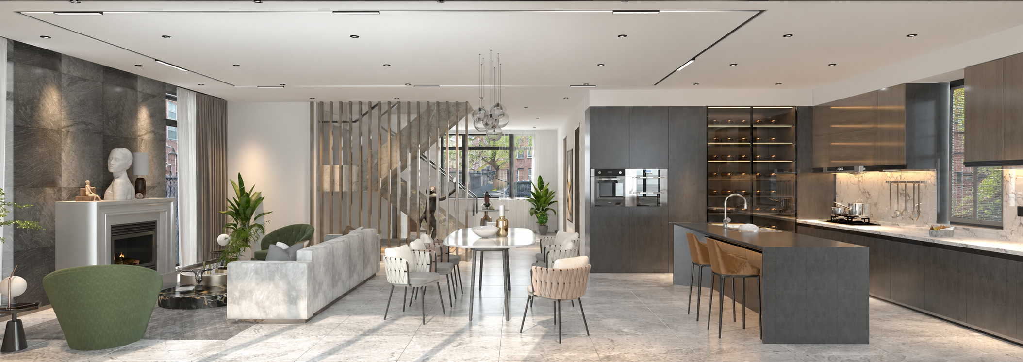 Panoramic open-plan living level