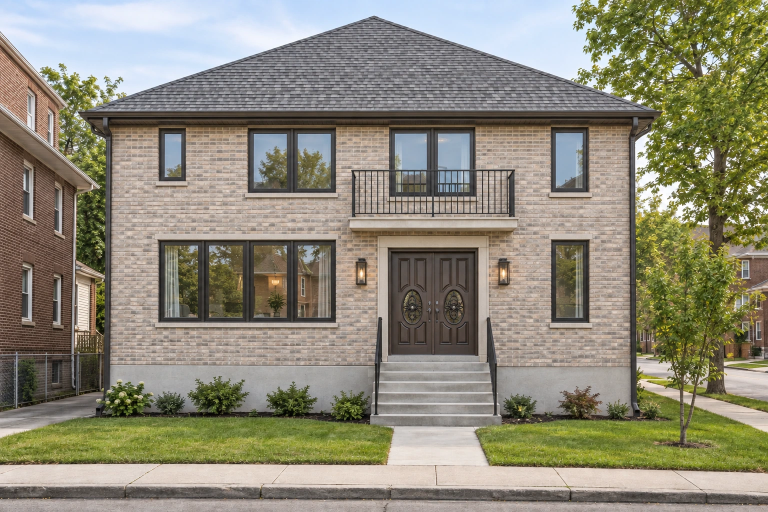 Street-facing exterior rendering of Hollers Avenue Residence with proposed lighting and facade details