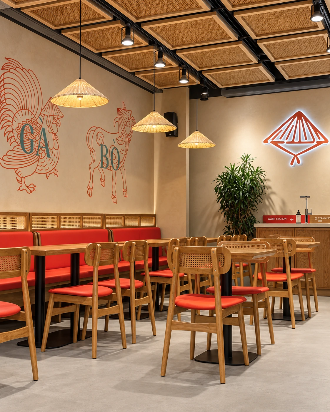 Retouched photograph of the completed dining area at NonLa Express