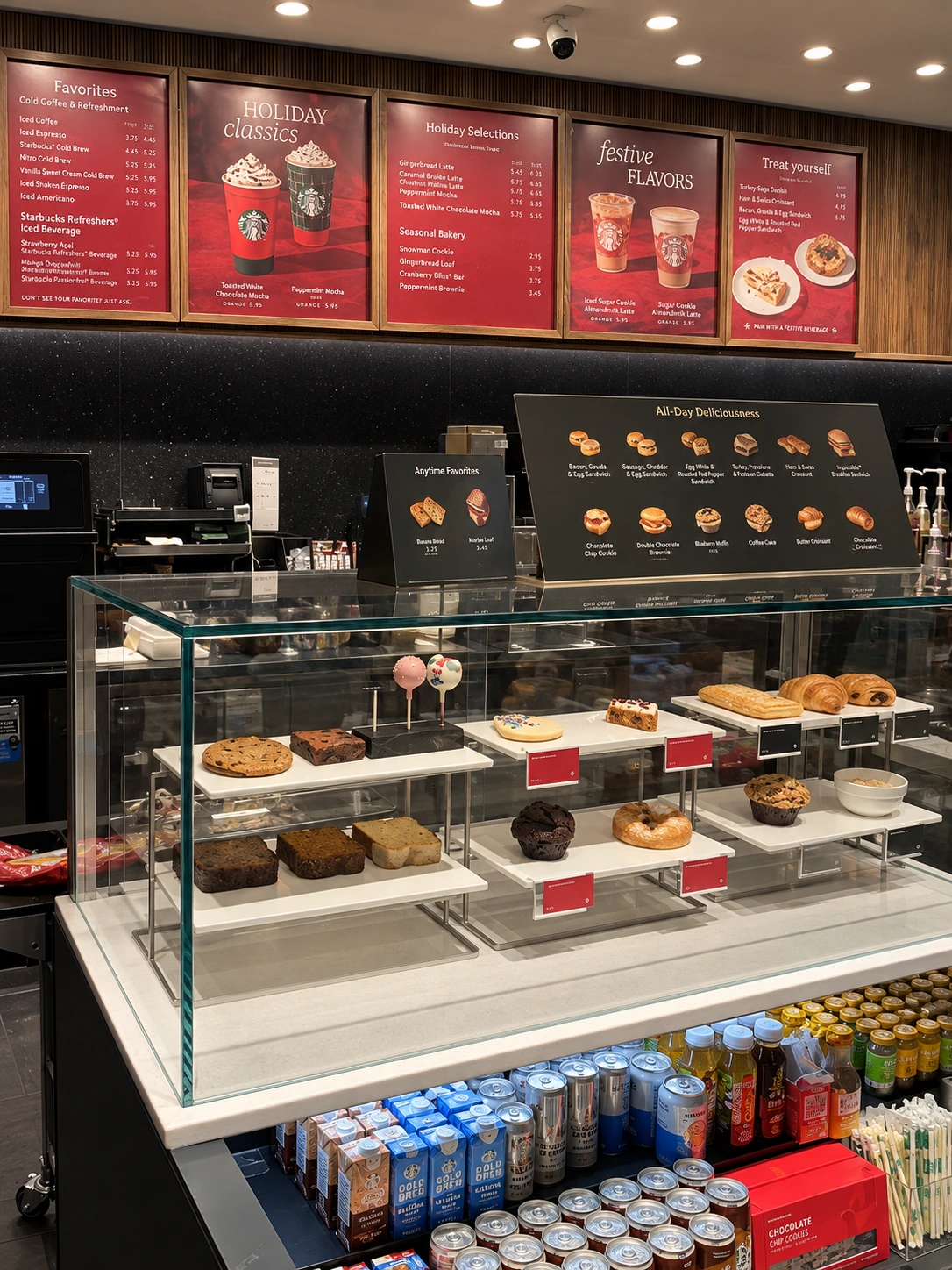Starbucks pastry display and service counter