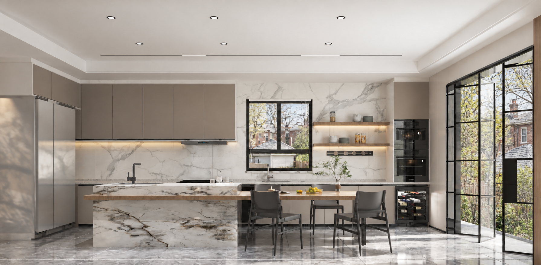 Kitchen island and dining area