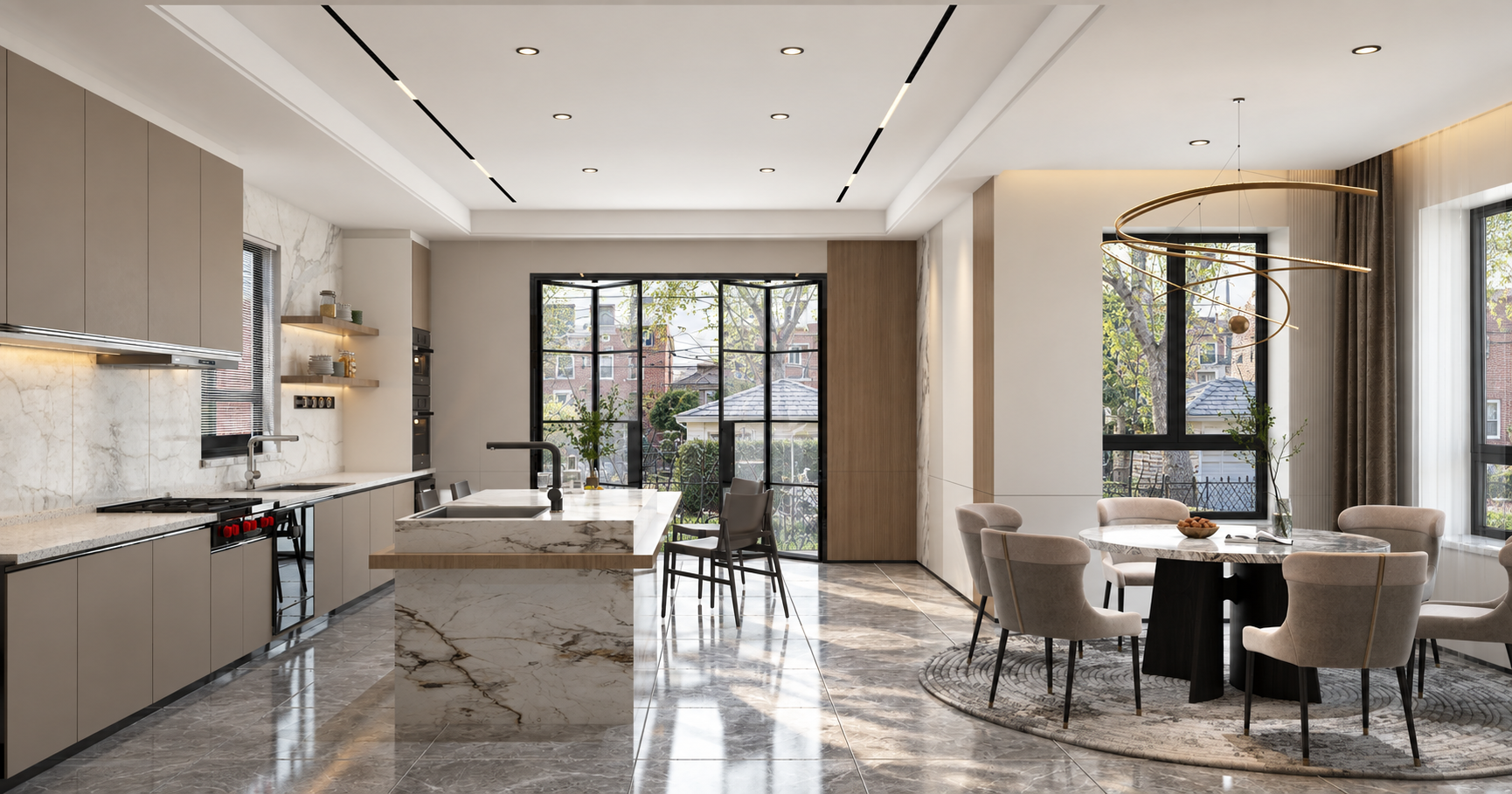 Open kitchen and dining room at 12th Avenue Residence