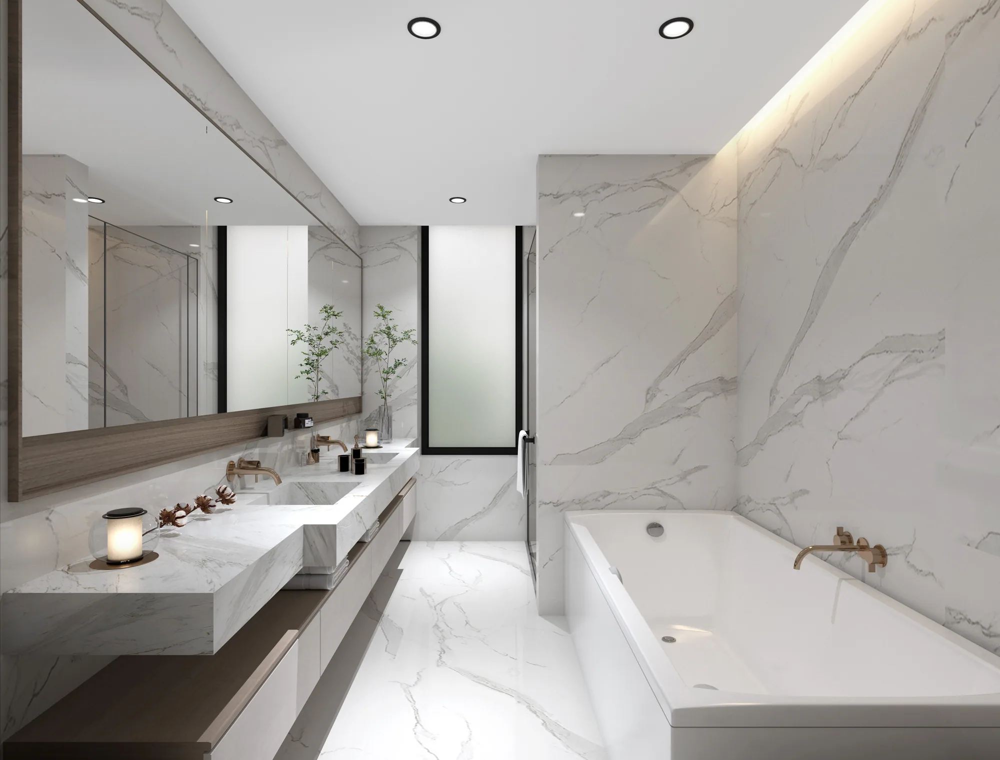 Primary bathroom with marble surfaces