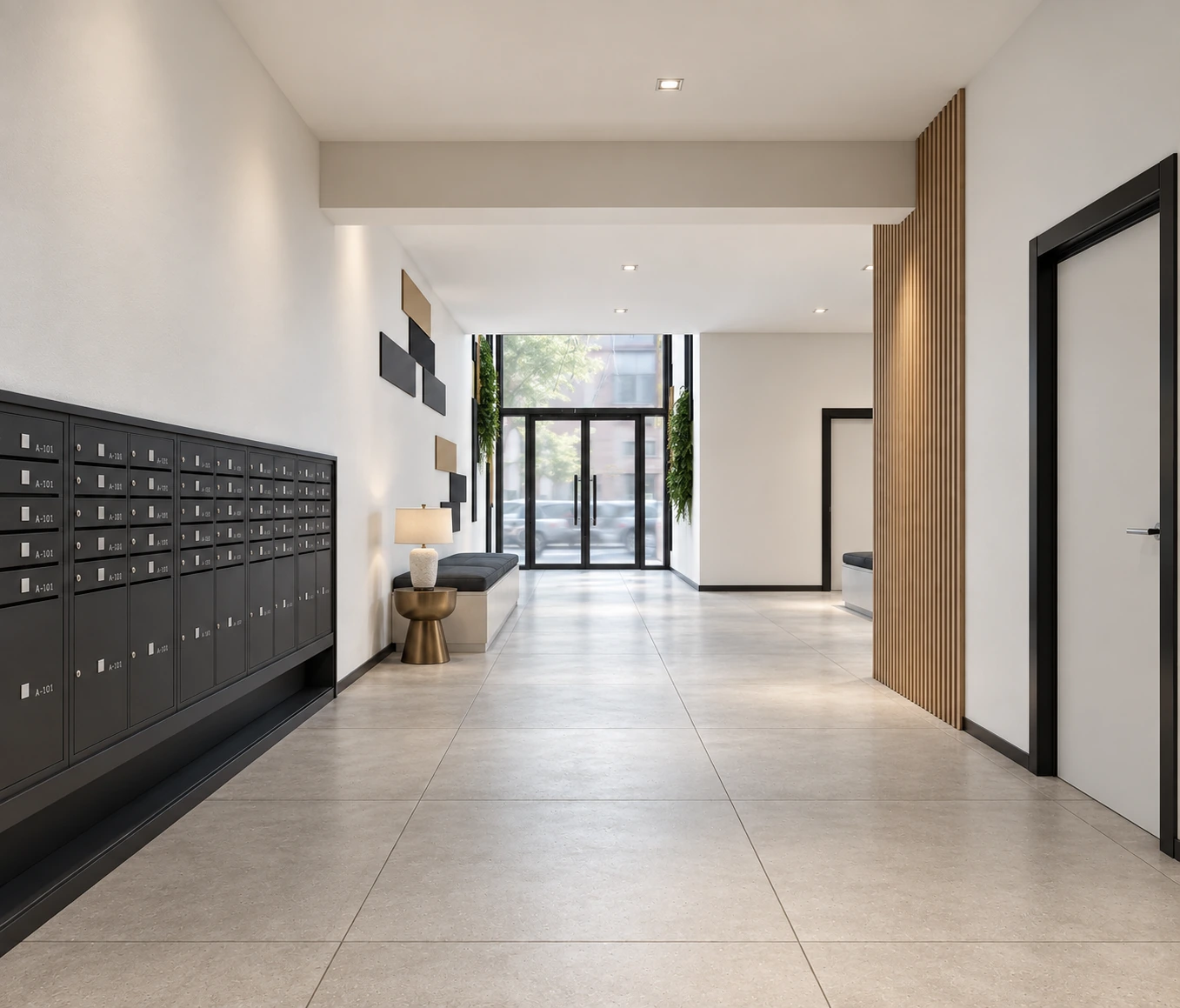 Mailroom and lobby corridor