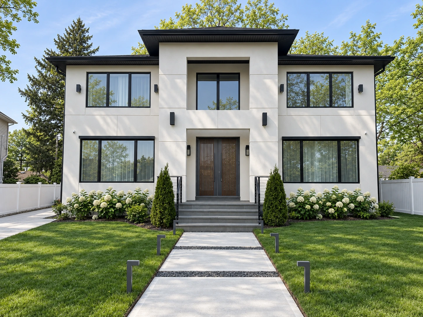 Retouched exterior photograph of Webb Hill Residence with landscape visualization