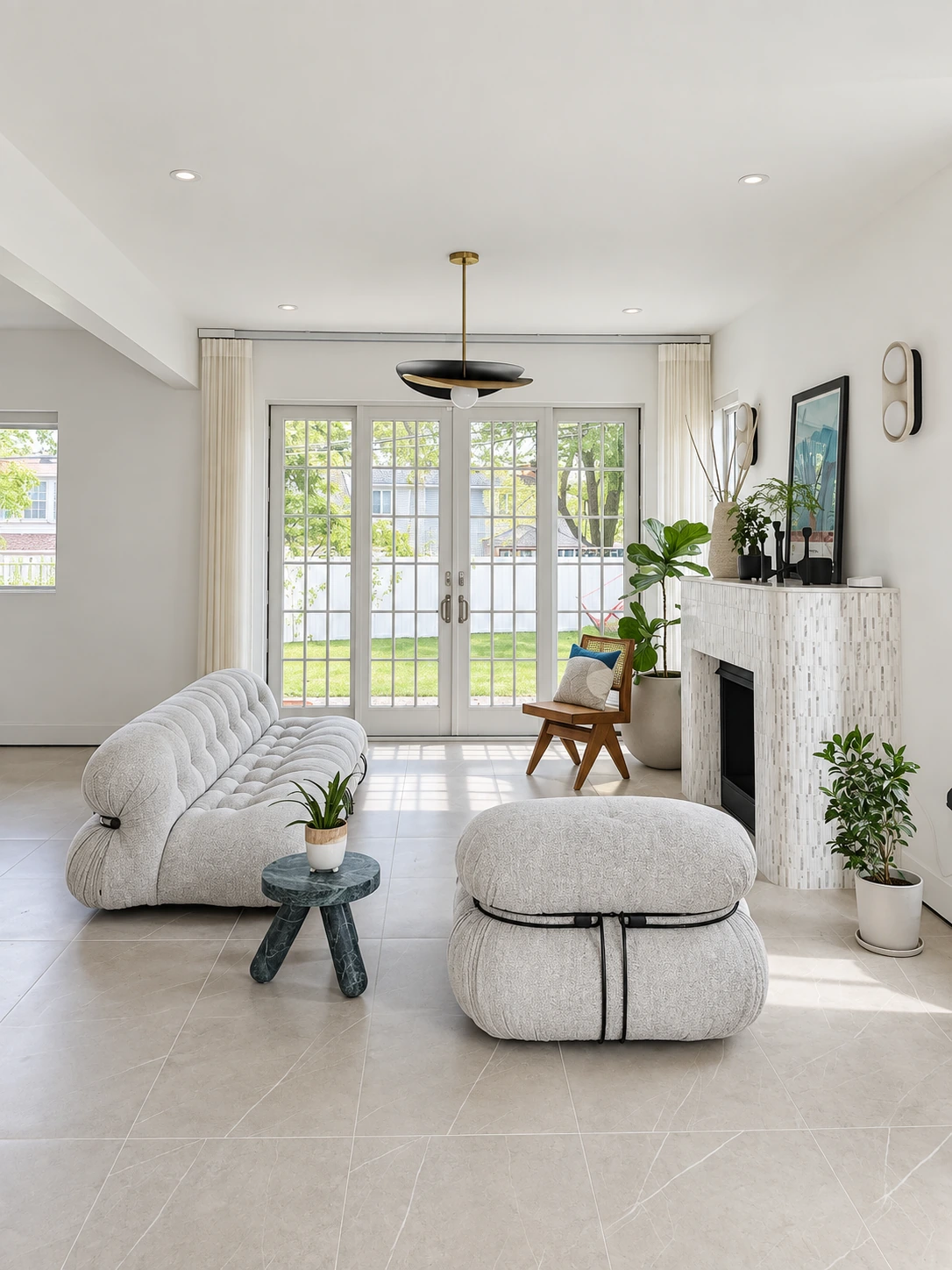 Living room with garden doors