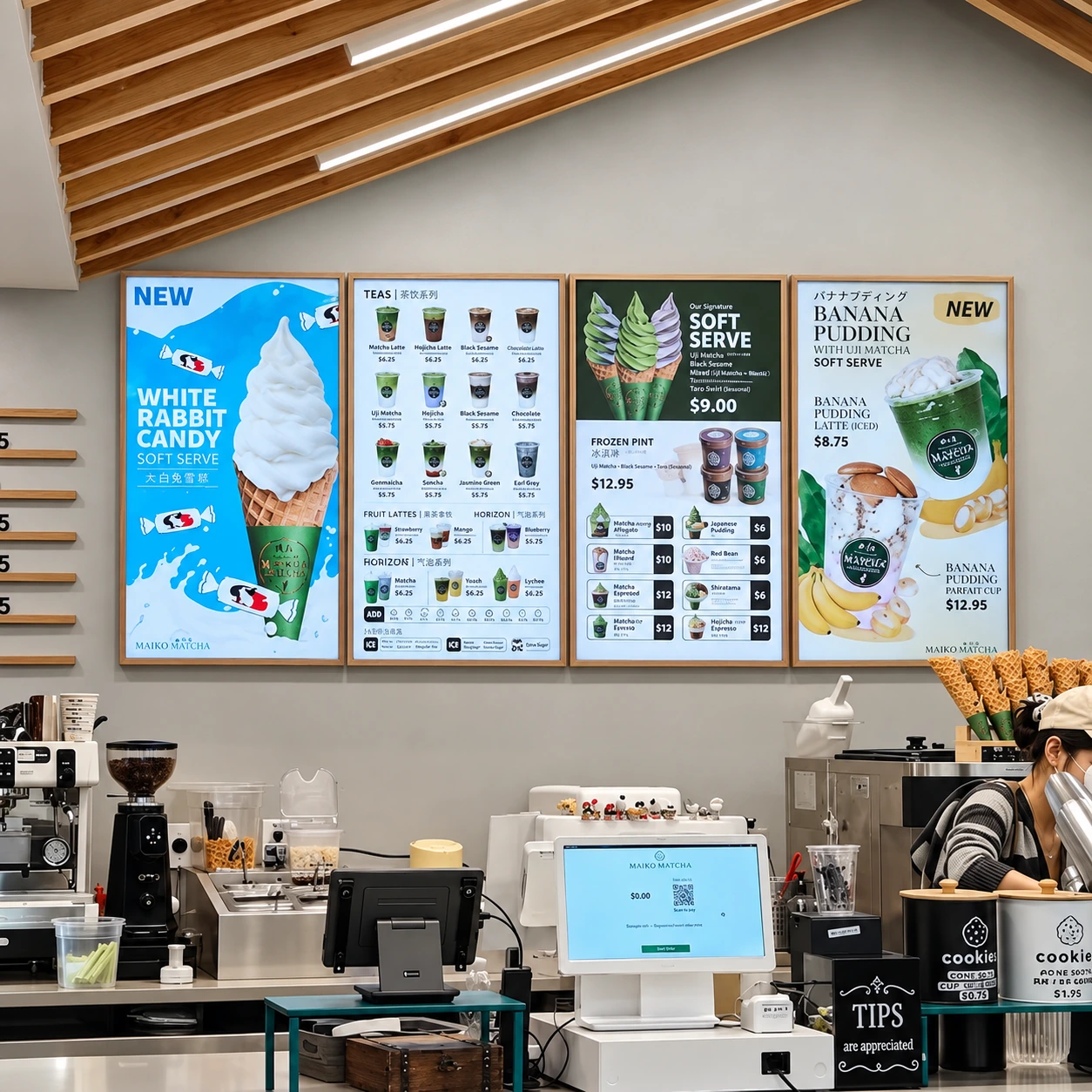 Service counter and menu displays